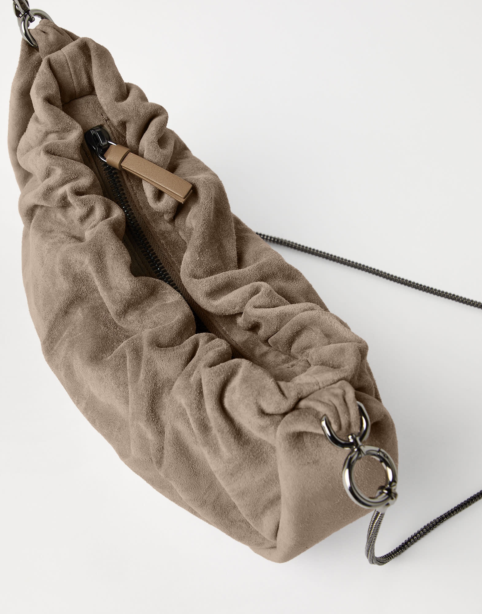 Brioche hobo bag in suede with precious chain - 3