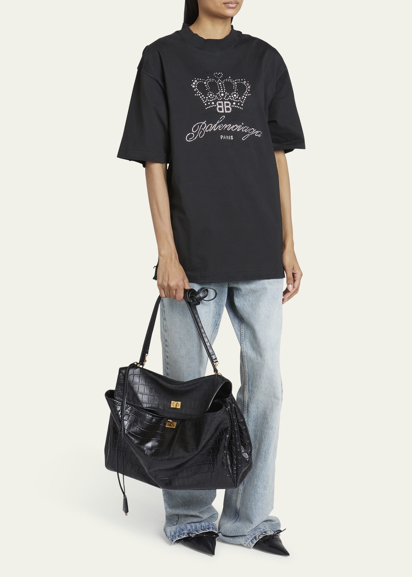 BALENCIAGA Rodeo Large Croc-Embossed Top-Handle Bag