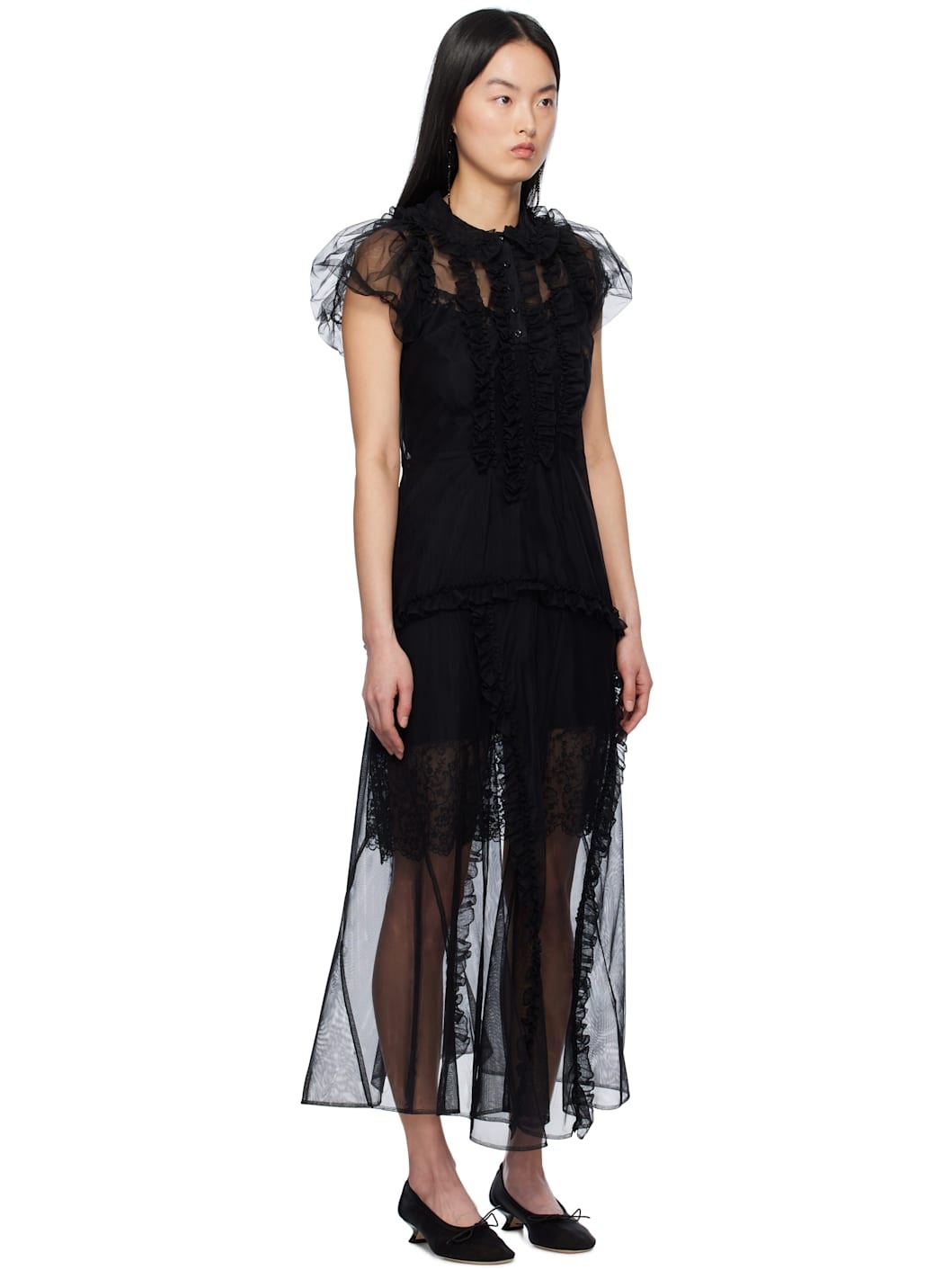 Black Ruffle Frill Multi-Seam Maxi Dress - 2