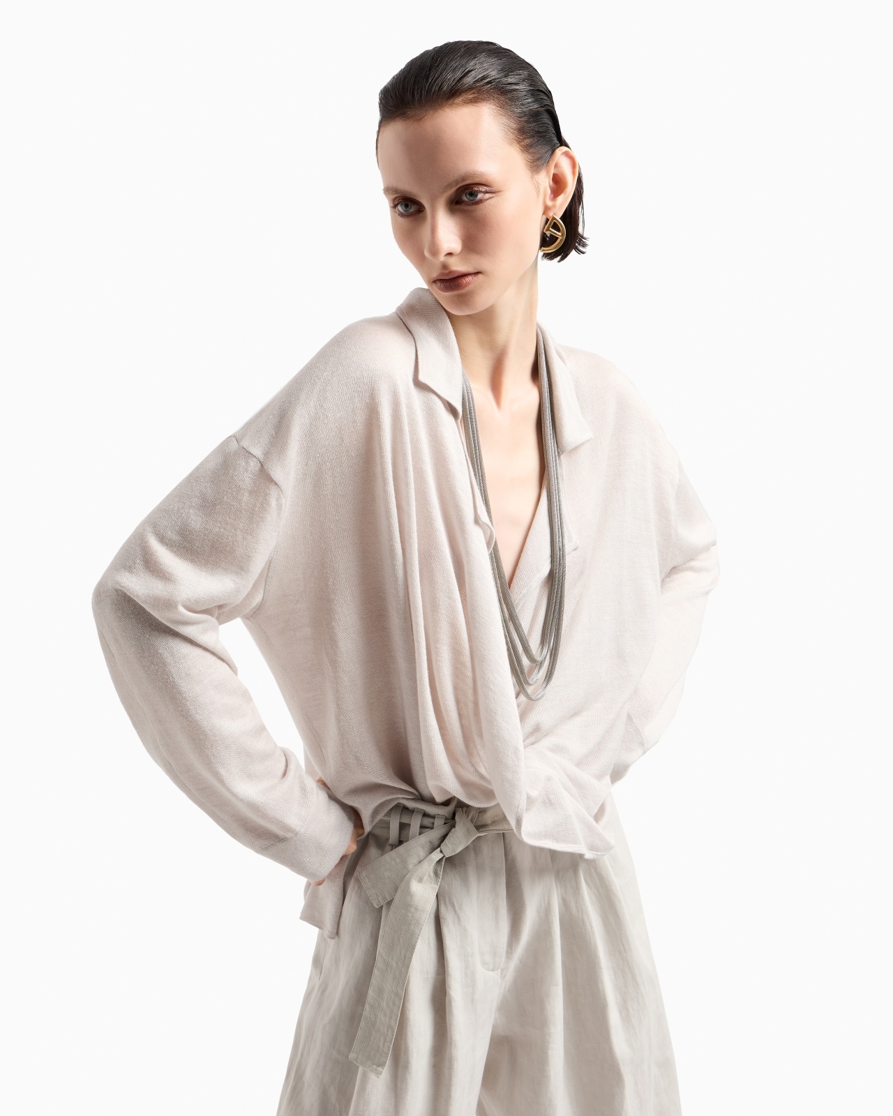 SILK AND LINEN JUMPER WITH DRAPING - 5