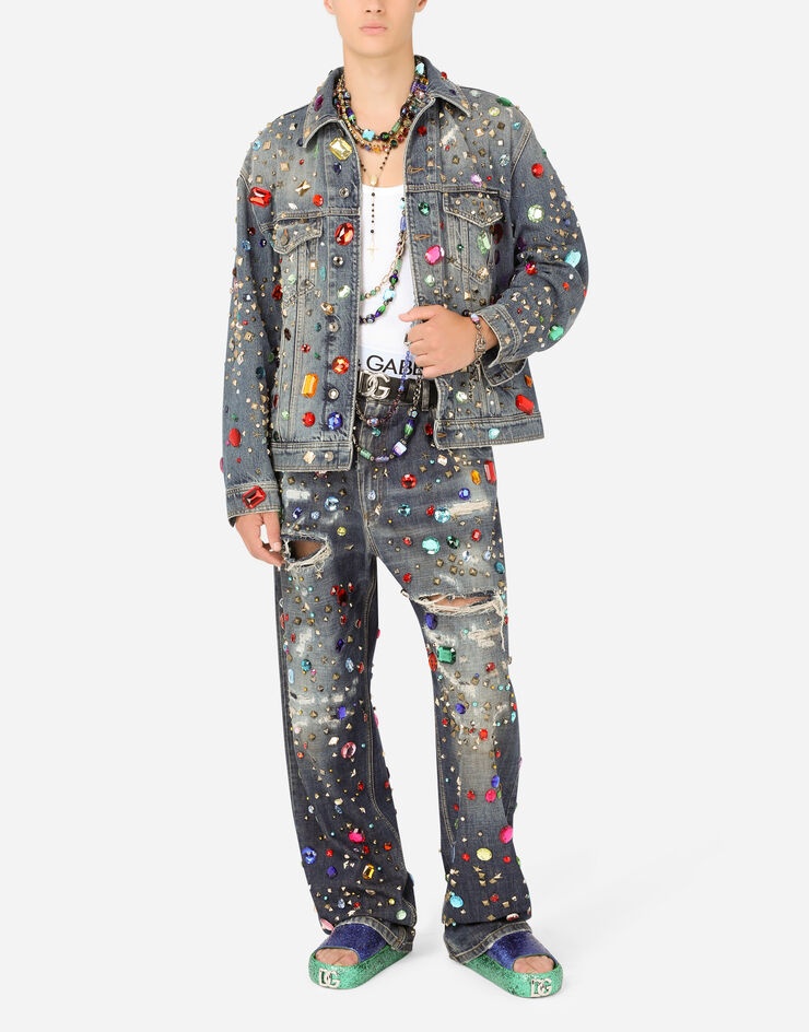 Oversize jeans with crystals, rips and studs - 6