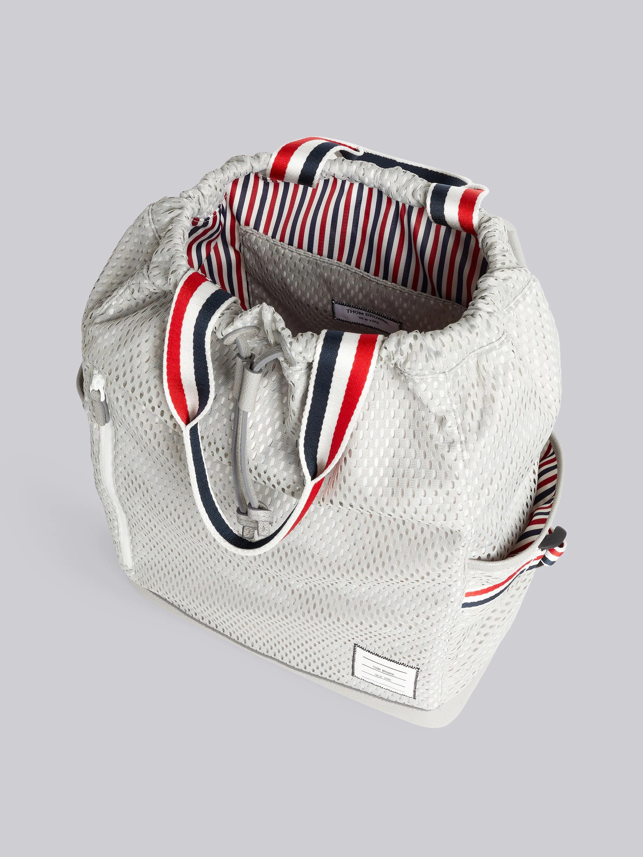 Medium Grey Heavy Athletic Mesh Stripe Webbing Strap Tote Backpack - 5