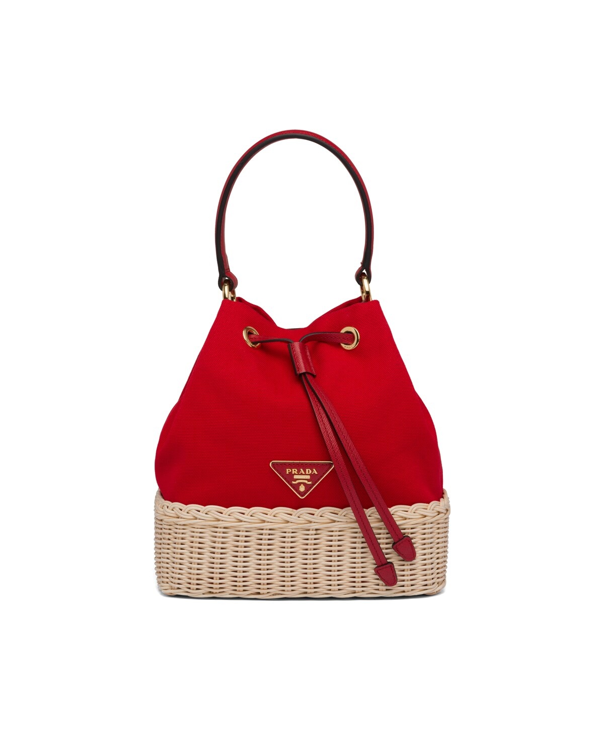 Wicker and Canvas Bucket Bag - 1