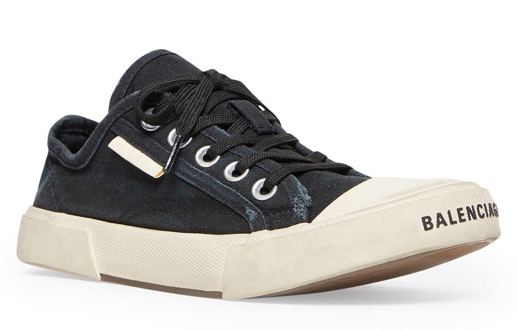 Balenciaga Paris Low Top Sneakers 'Black Destroyed Cotton and White Rubber' 688754W3RC21090 - 2