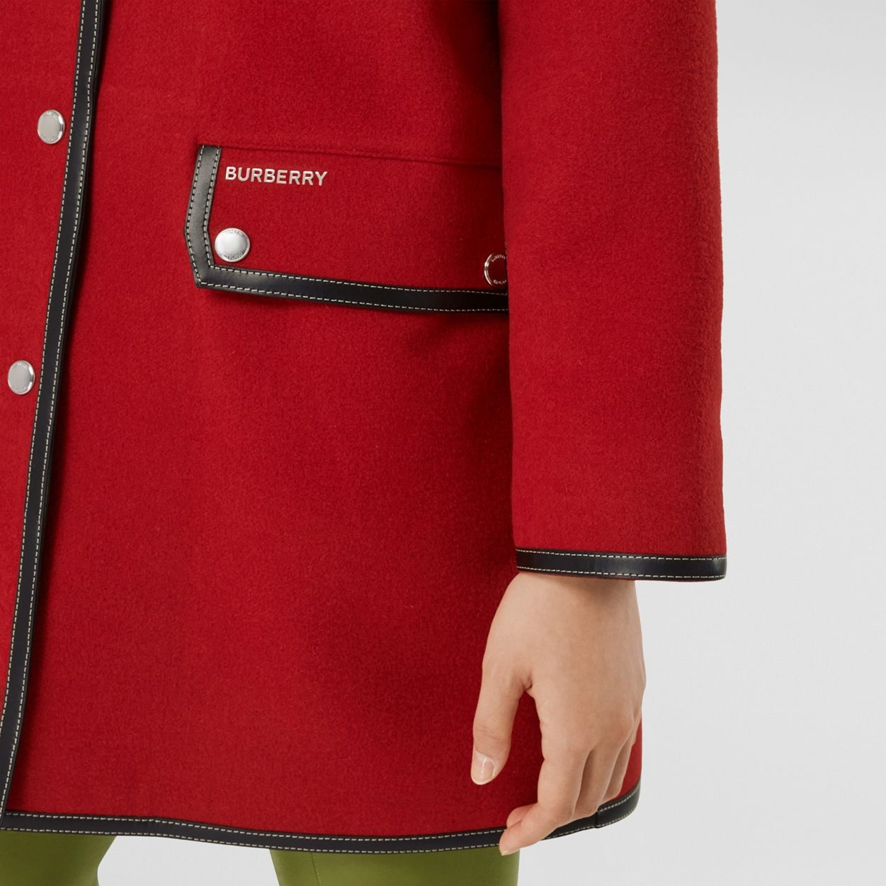 Leather Trim Wool Hooded Parka - 5