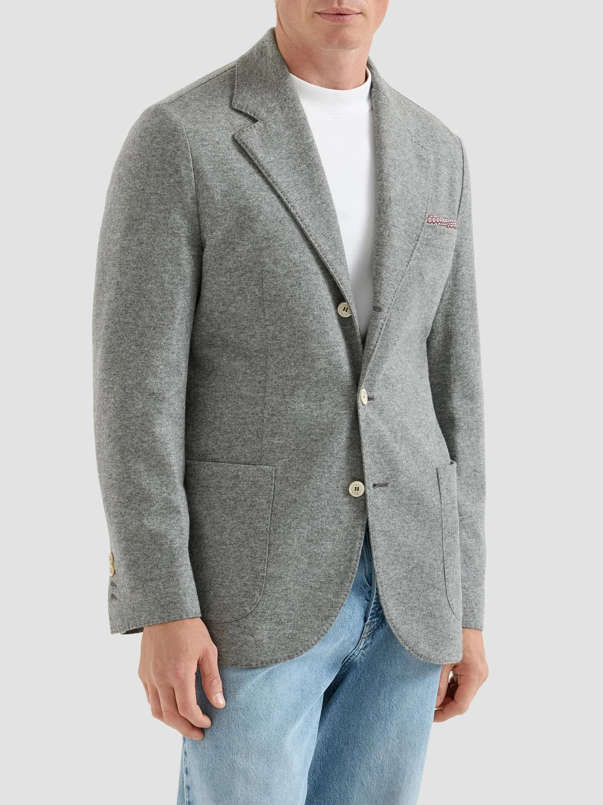 Men's Cashmere Jersey Blazer with Patch Pockets - Grey - 1