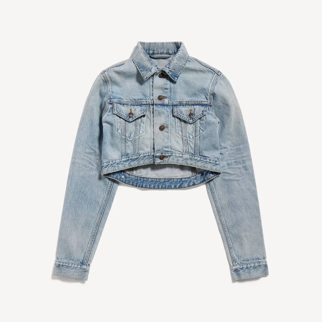 Women's Cropped Curved Jacket in Bleach Light Bleu - 1