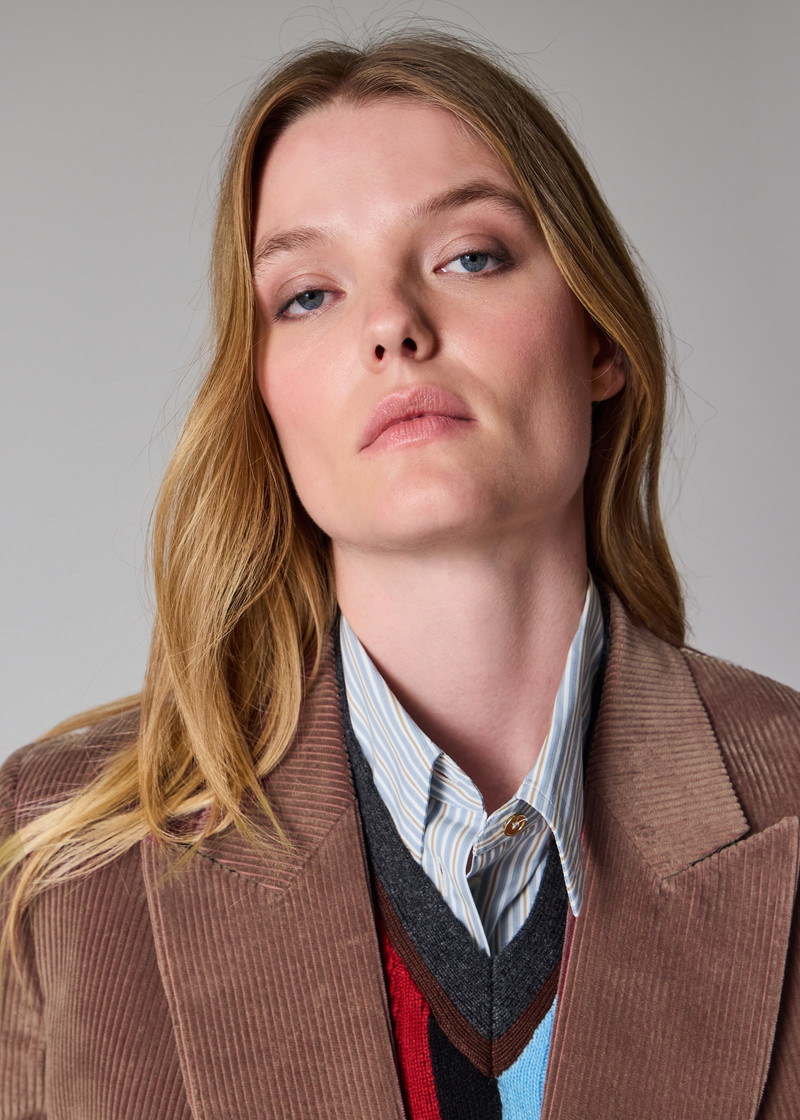 Women's Brown Cord Double-Breasted Blazer 8