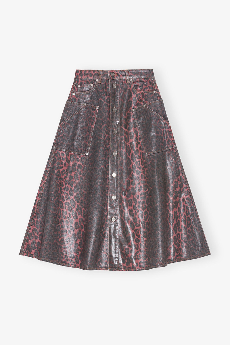 LEOPARD FOIL DENIM MIDI SKIRT 1