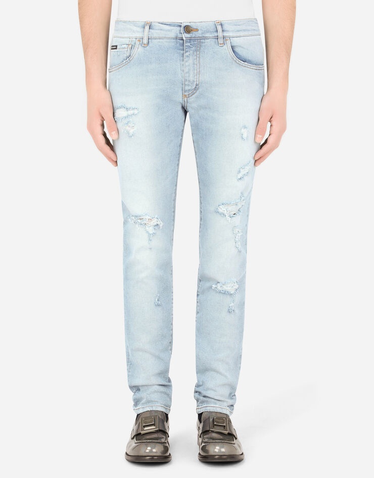 Light blue skinny stretch jeans with rips - 2