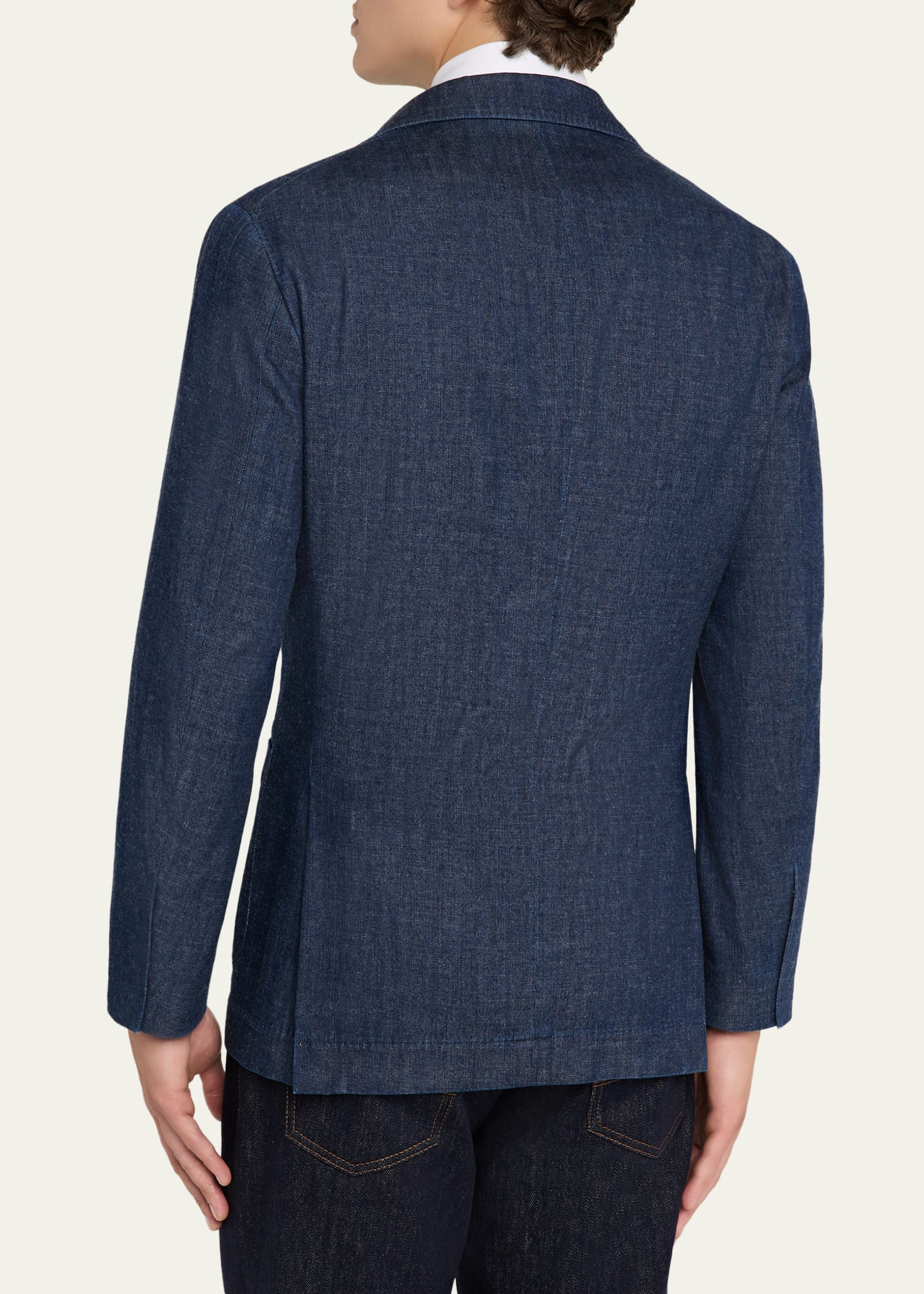 Men's Denim Peak Lapel Single-Breasted Sport Coat - 3