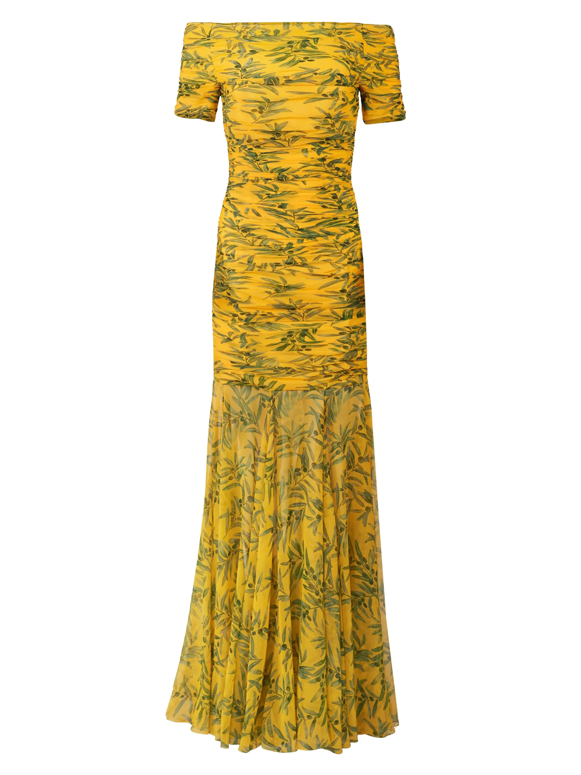 Women's Olive Branch Off-the-Shoulder Gathered Silk Gown - Daffodil Multi - 1