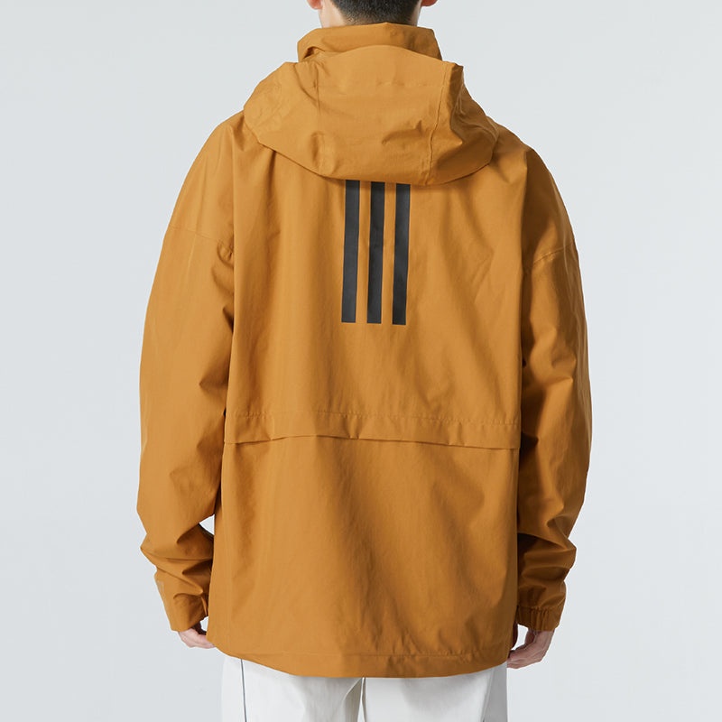 Men's adidas Traveer Rr J Athleisure Casual Sports Woven Logo Stripe Hooded Jacket Yellow HG6013 - 4