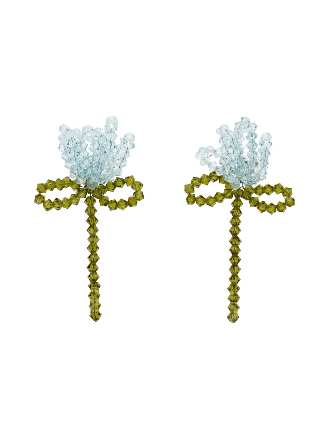 Blue & Khaki Cluster Flower Earrings - 1