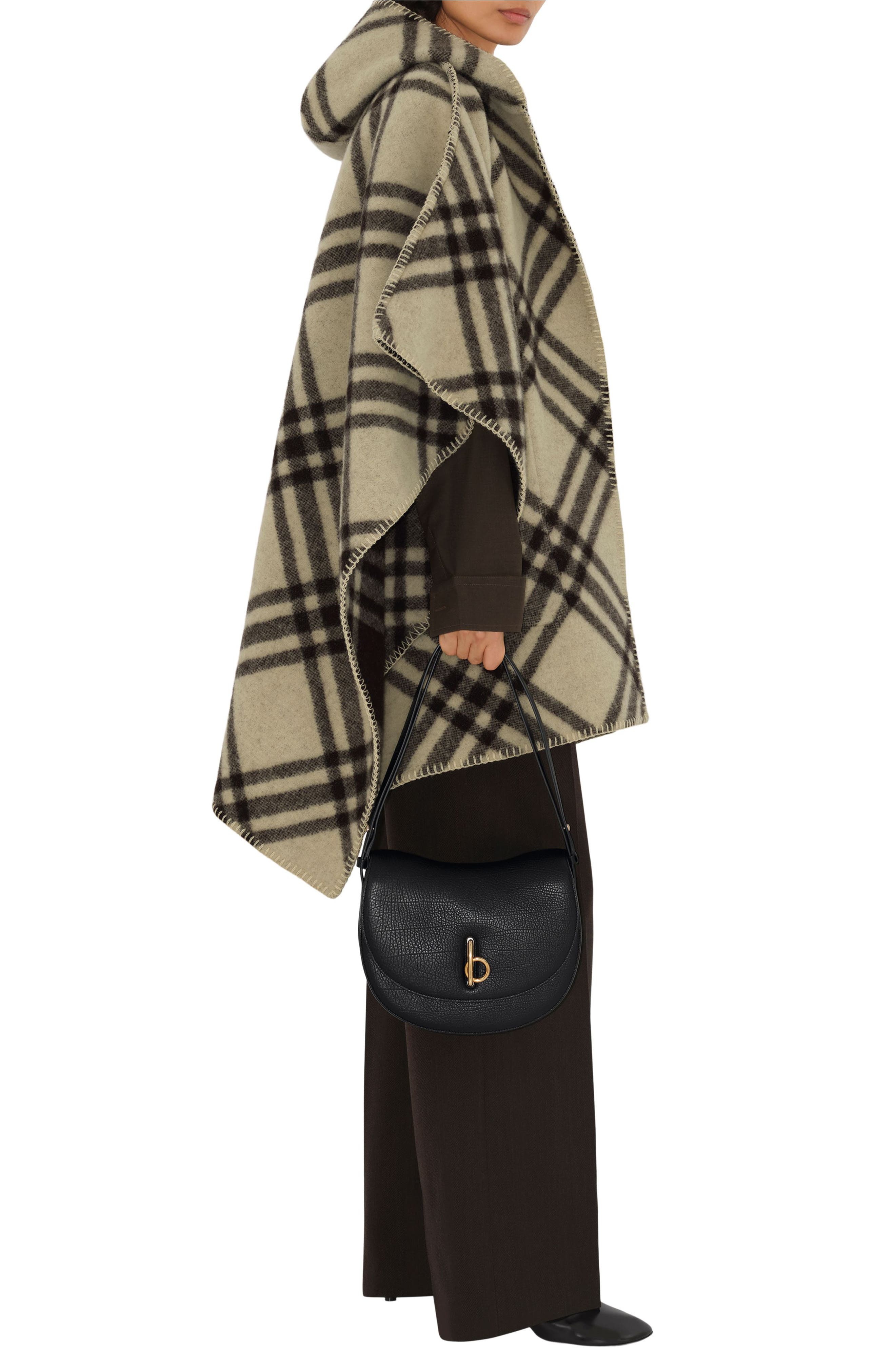 burberry Catherine Tie Bar Check Hooded Wool Cape in Candle at Nordstrom - 3