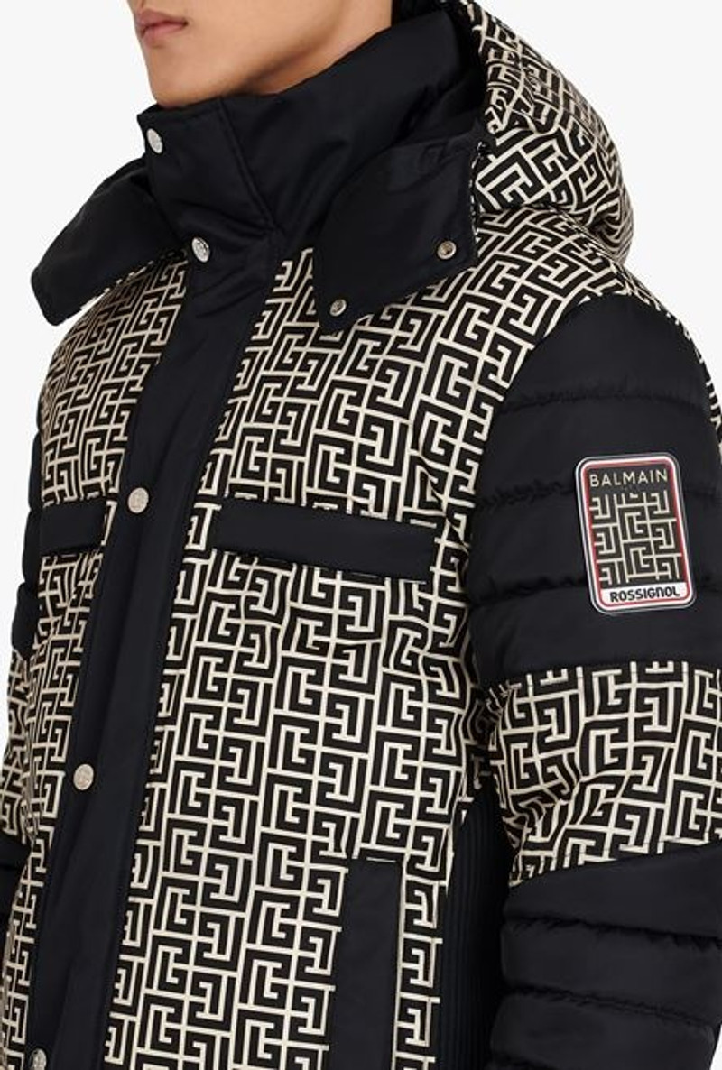 Balmain x Rossignol - Ivory and black nylon quilted coat with Balmain monogram 9