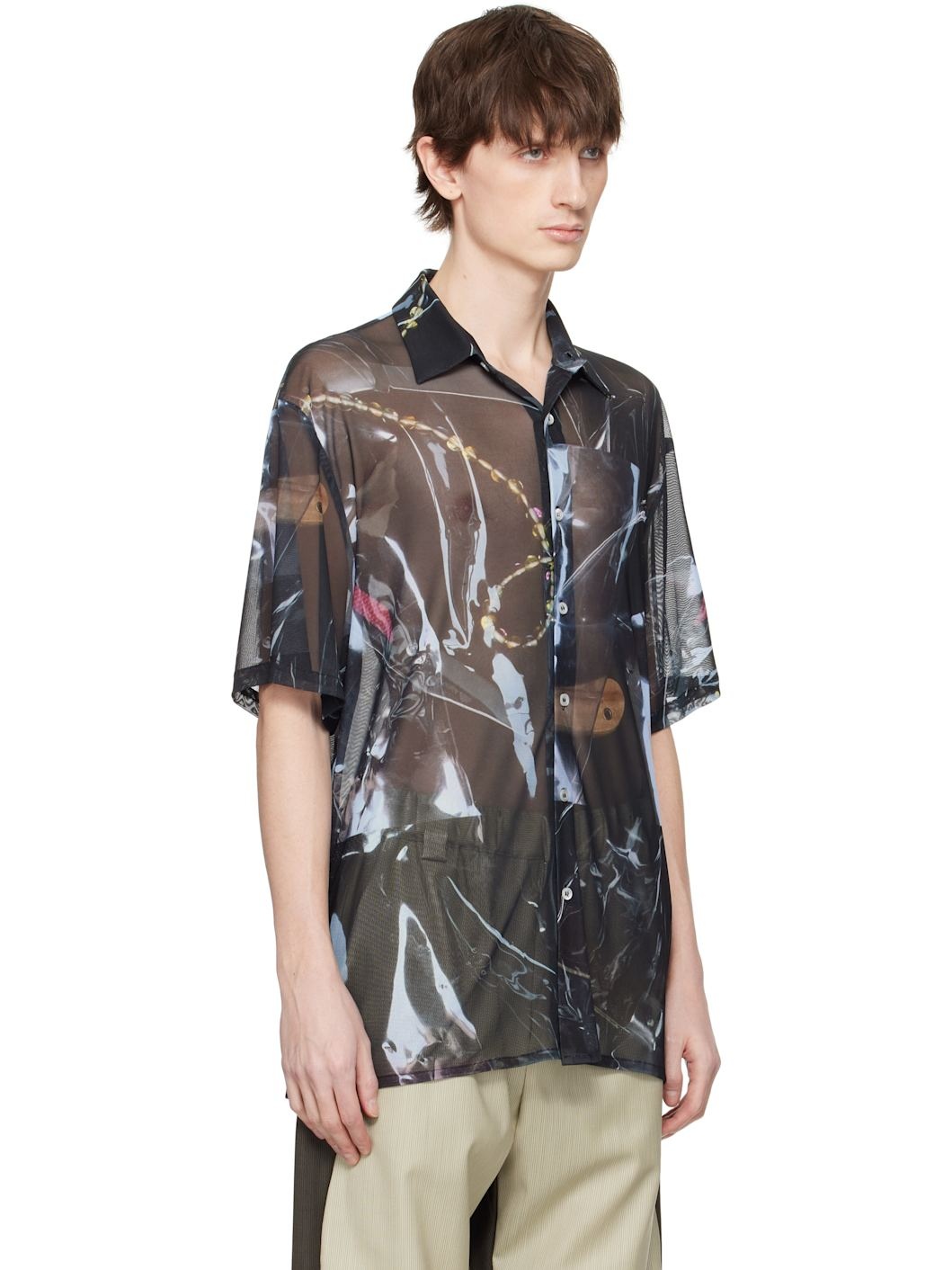 Blue & Black Sougiades Grid Mesh Shirt - 2