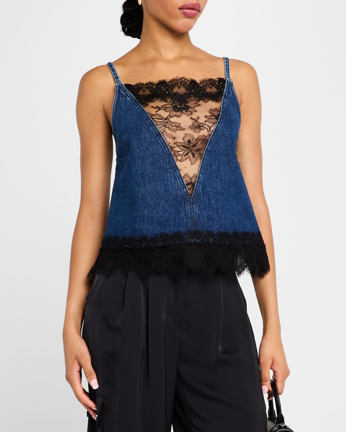 20s Lace and Denim Slip Top - 3