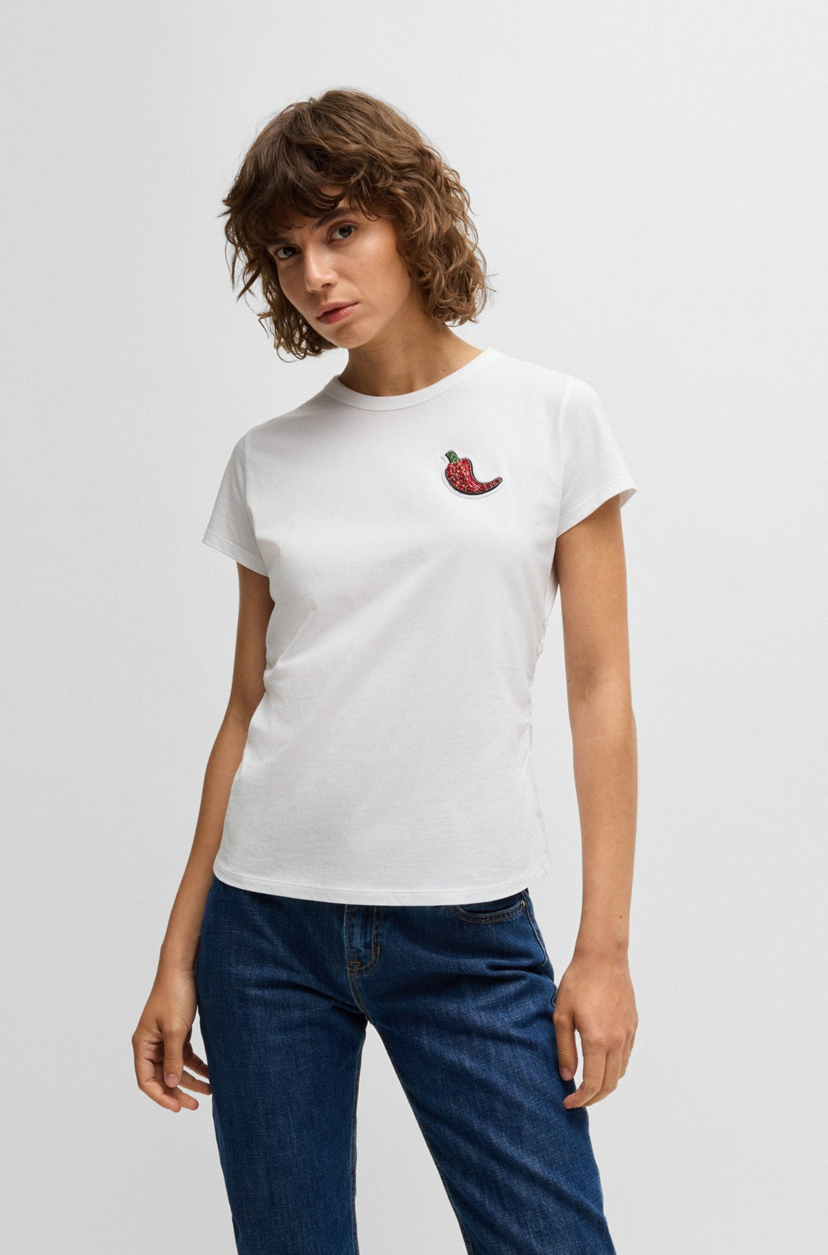 FITTED T-SHIRT IN COTTON WITH CRYSTAL-STUDDED CHILI PEPPER - 2