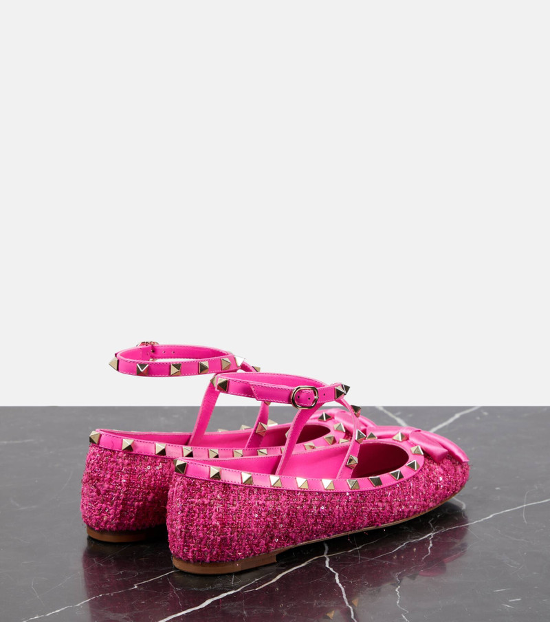 Rockstud leather-trimmed bouclé ballet flats 3