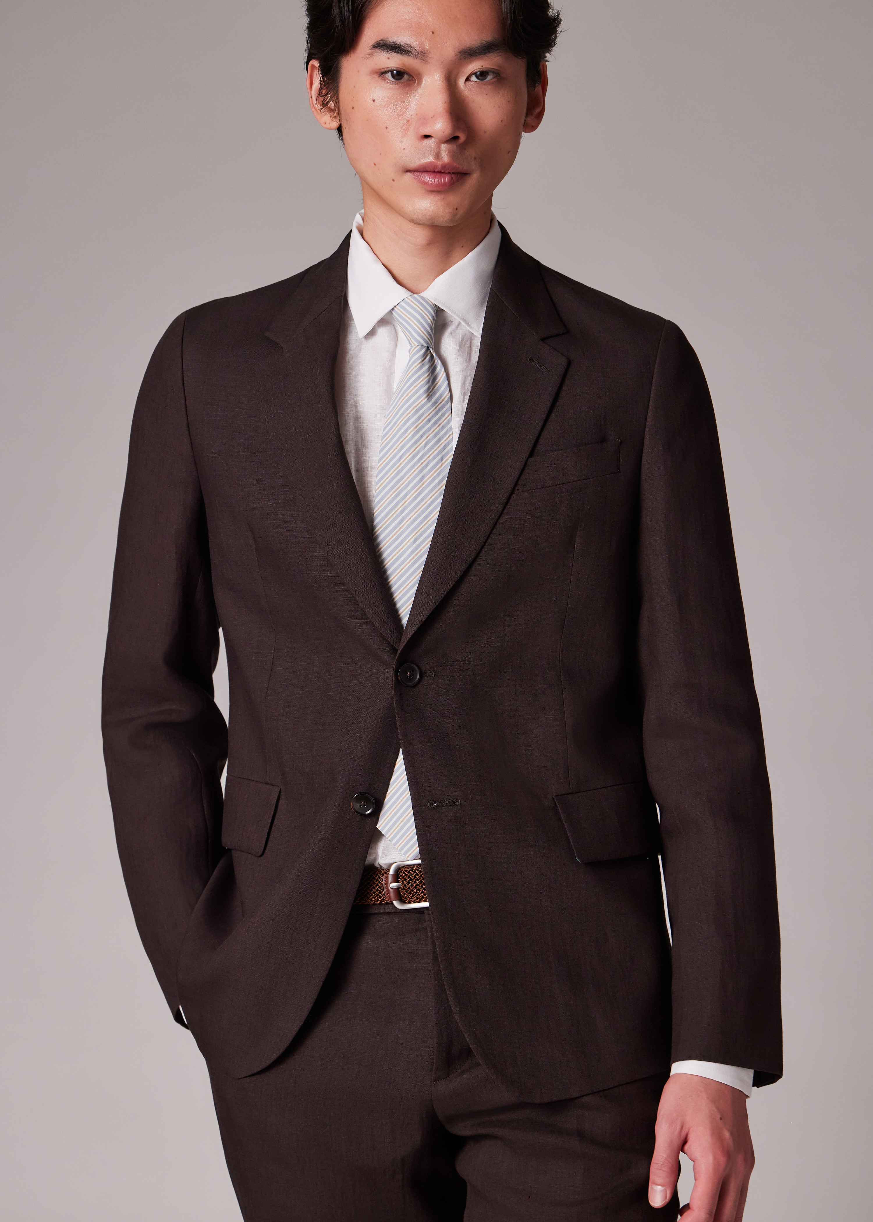 Dark Brown Linen Buggy-Lined Blazer - 5