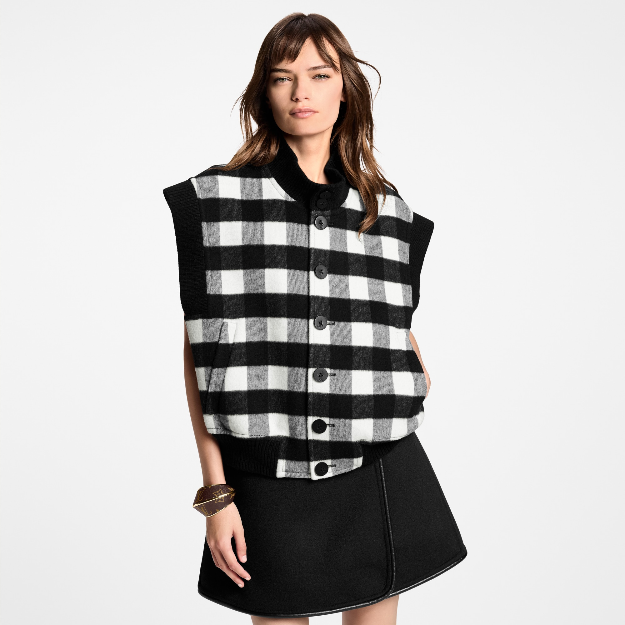 Sleeveless Check Bomber Jacket - 5