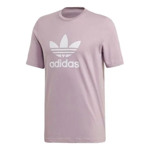 Men's adidas originals Chest Logo Sports Short Sleeve Pink Purple Gray T-Shirt ED4714 - 1