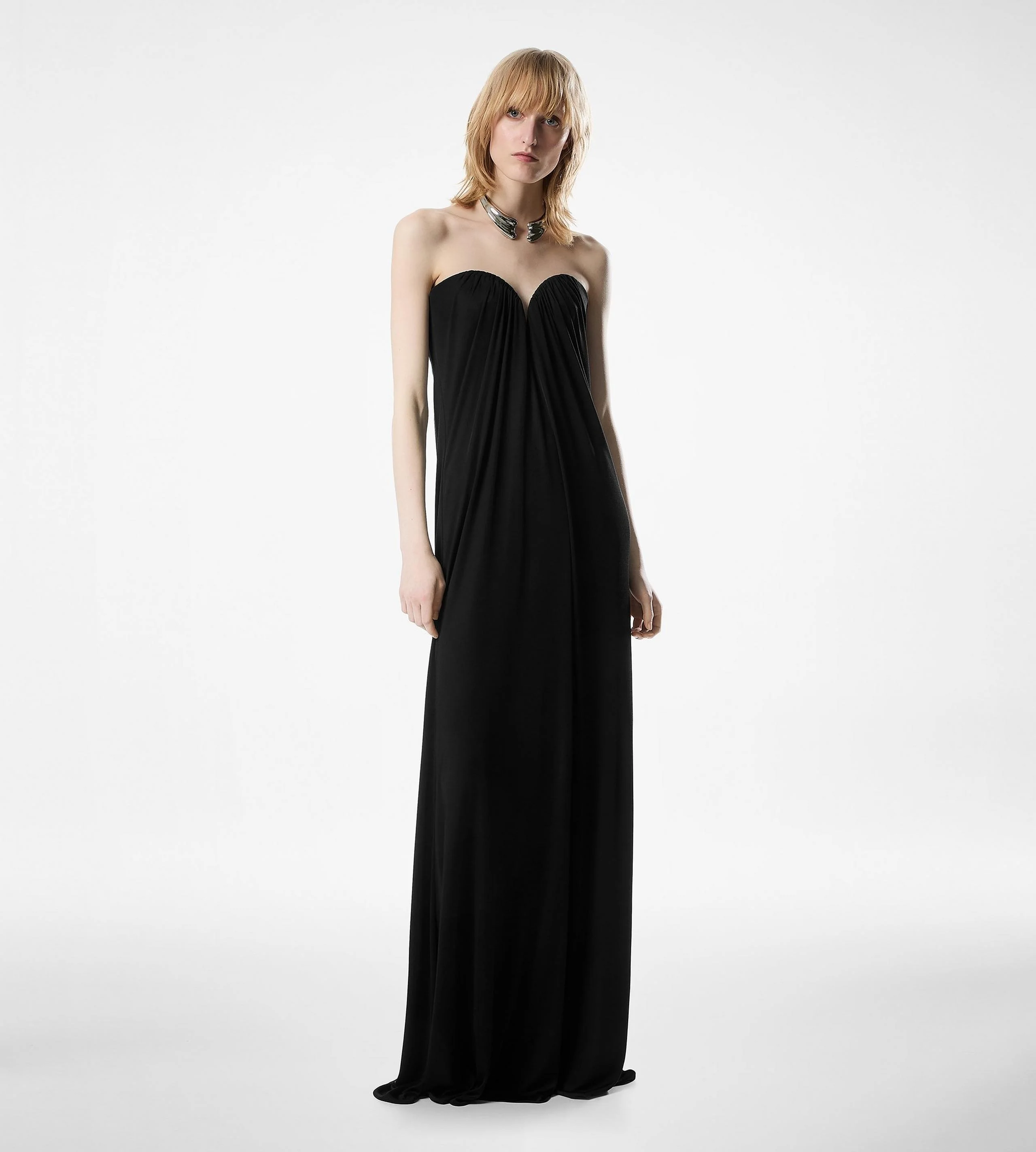 STRAPLESS DRAPED EVENING DRESS - 1