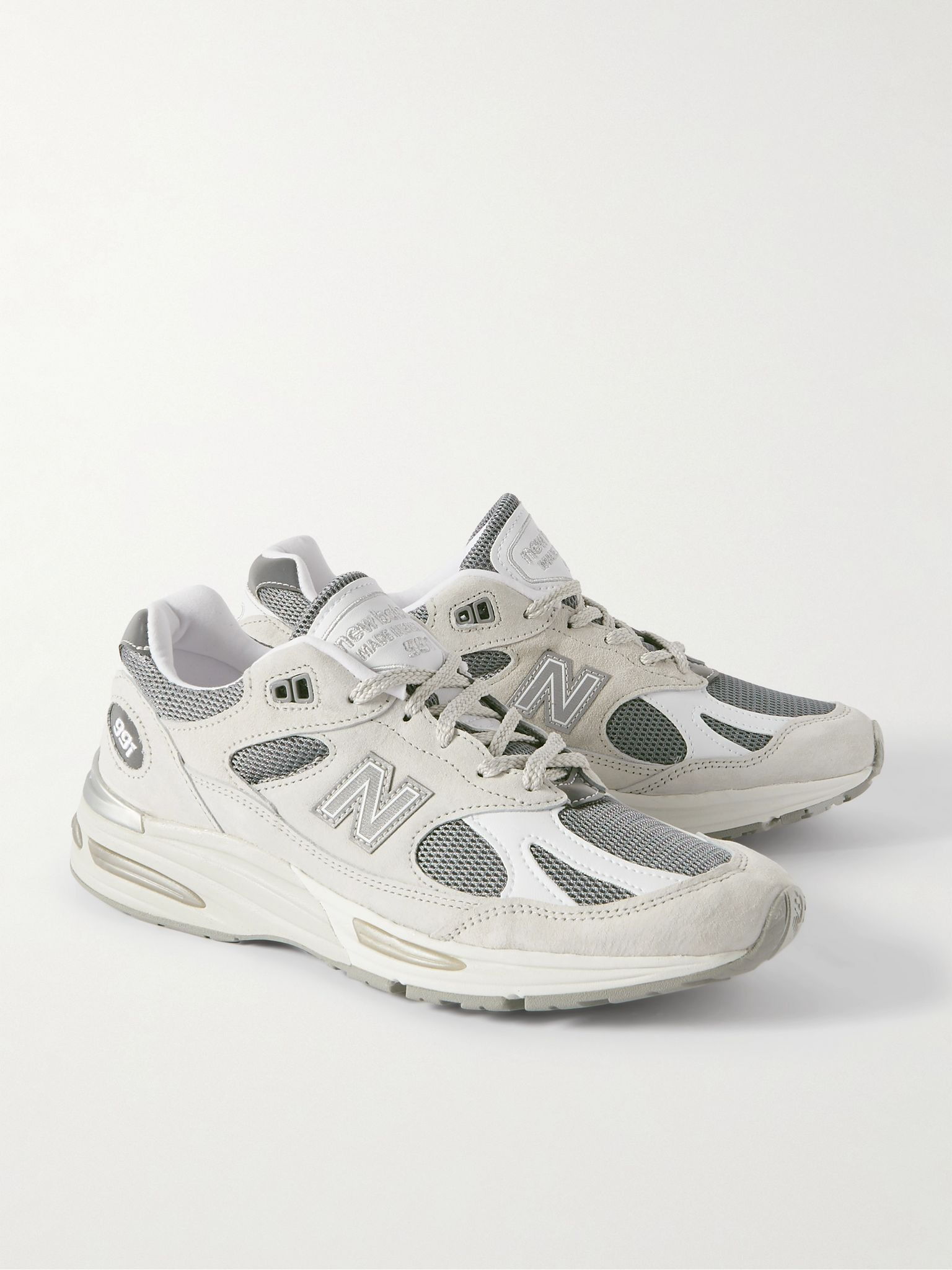 991v2 Logo-Embroidered Mesh and Faux Leather-Trimmed Suede Sneakers Gray - 4