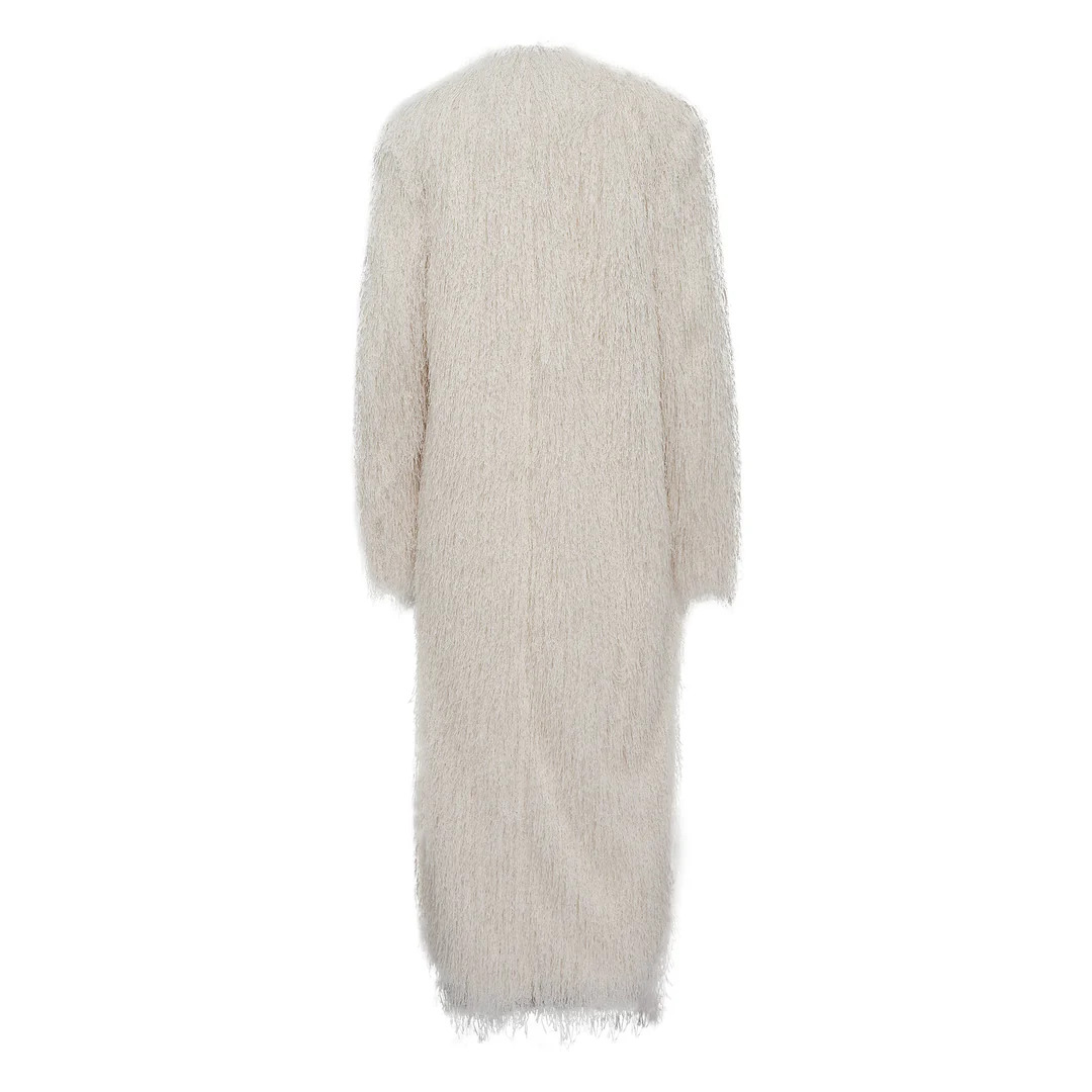 Long Collarless Coat With Lace - 2