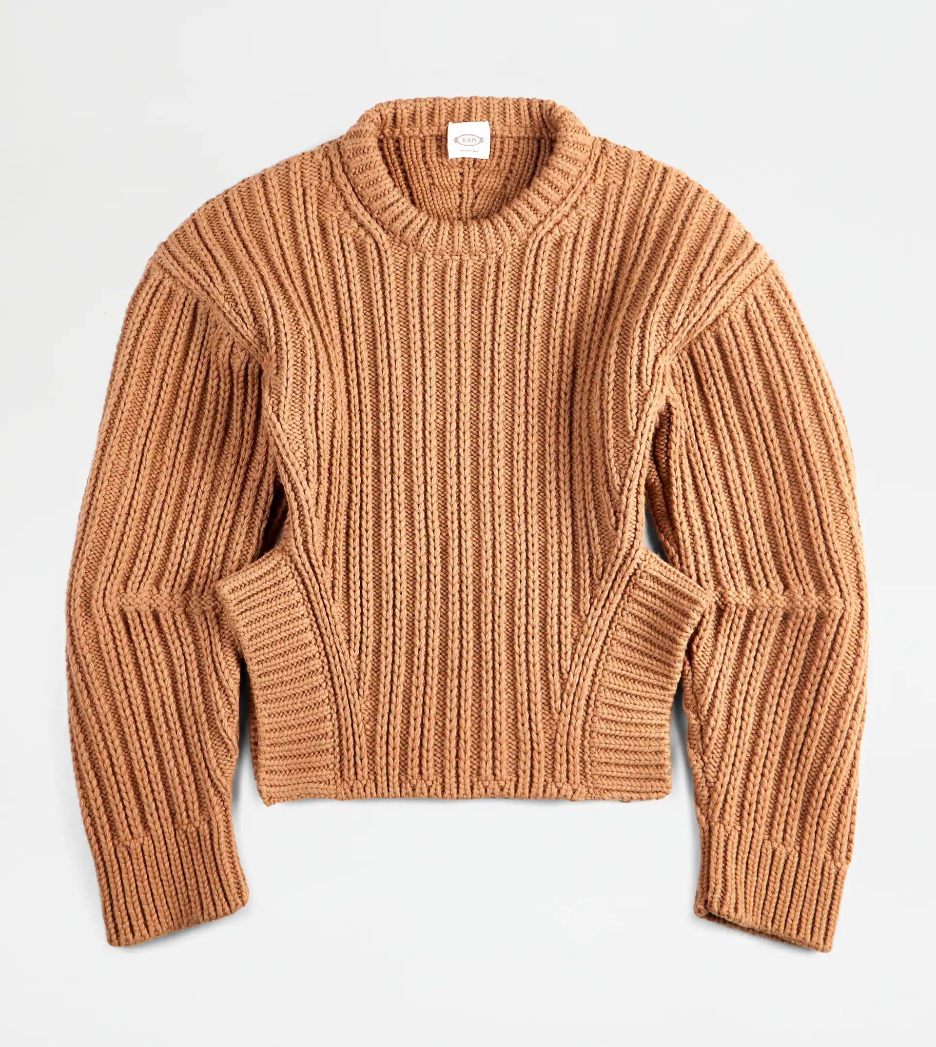 CASHMERE BLEND ROUND NECK JUMPER - BROWN - 1