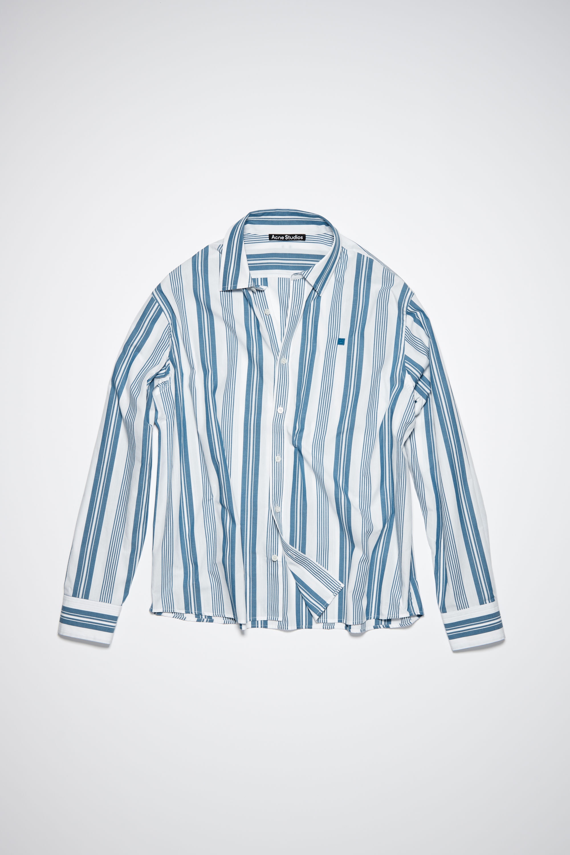 Stripe button-up shirt - White/Steel blue - 6