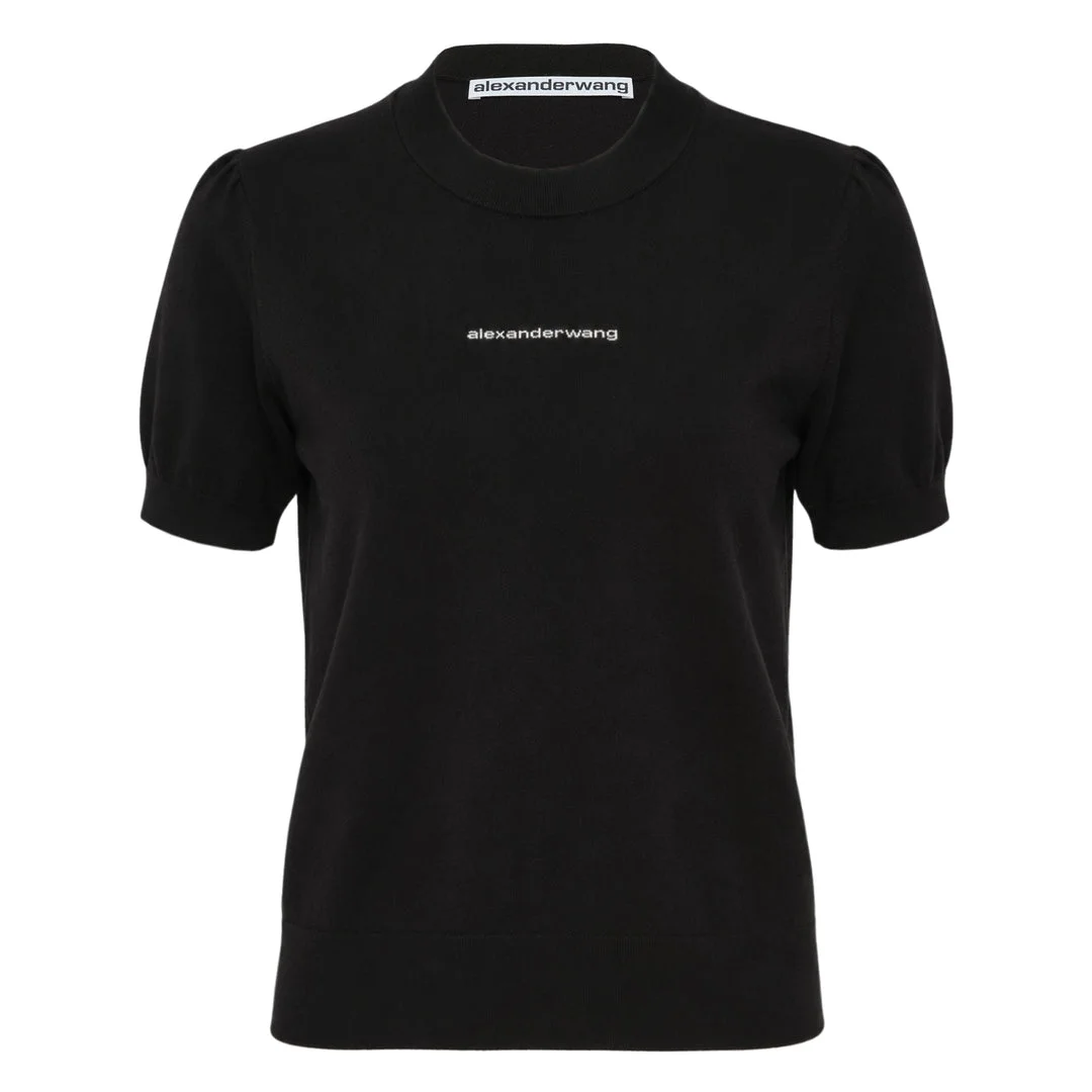 Short Sleeve Crewneck Hotfix Logo Knit Top - 1