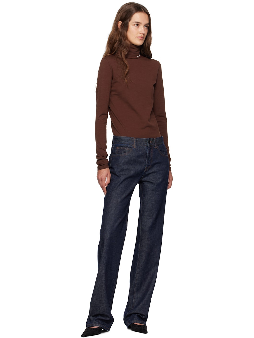 Brown Lightweight Wool Blend High-Neck T-Shirt - 5