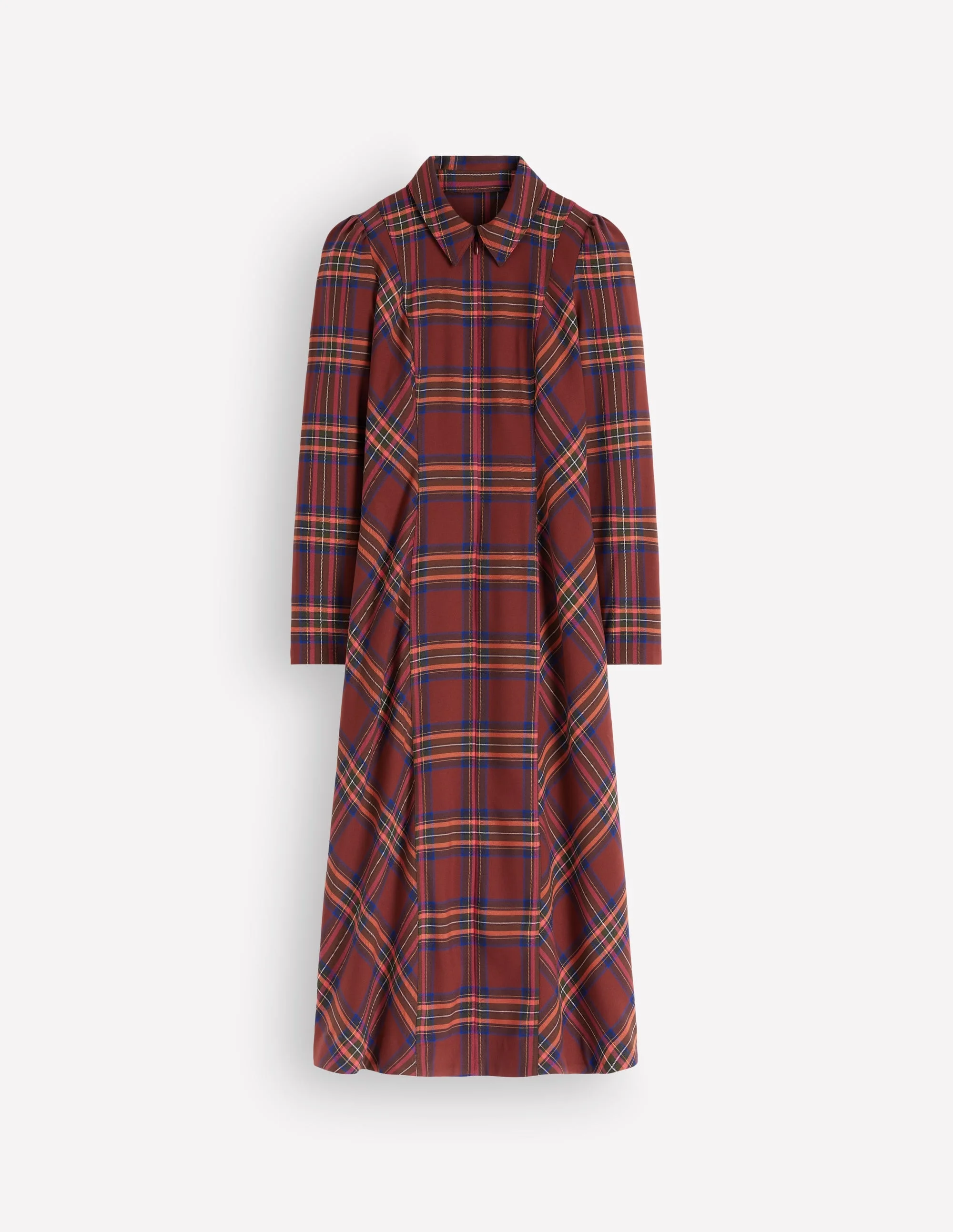 Una Collared Check Midi Dress-Brown, Blue and Orange Check - 1