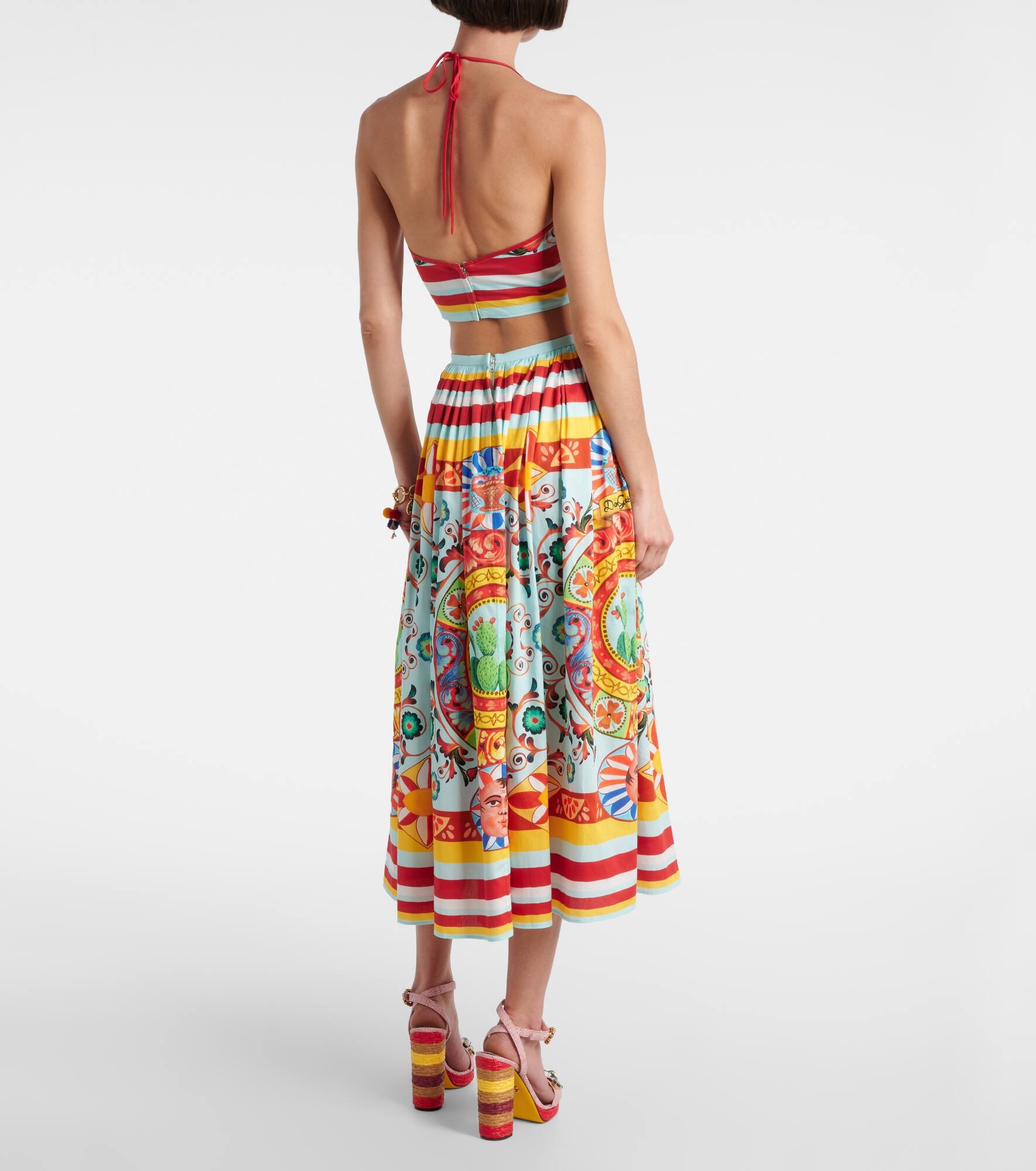 Pleated printed cotton midi skirt - 3