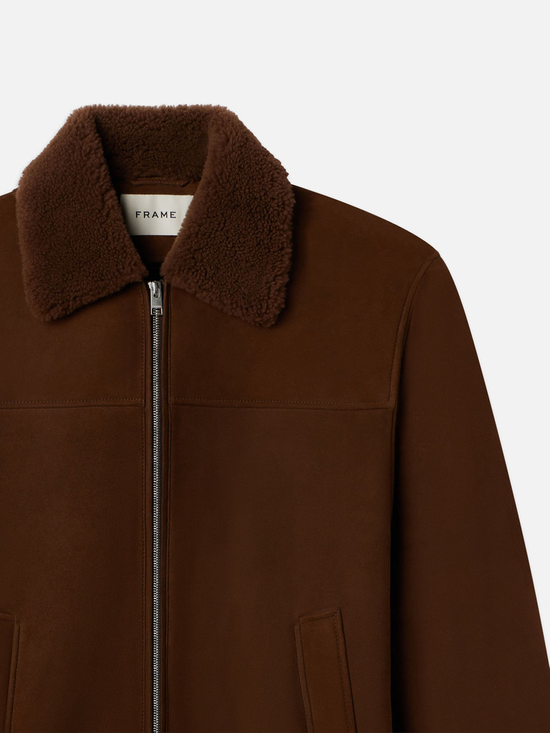 Suede Shearling Bomber in Dark Camel 3