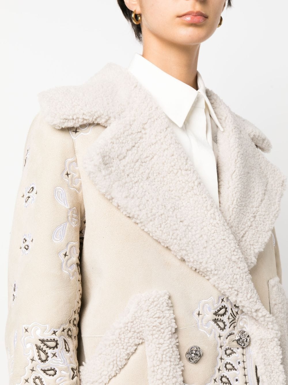 embroidered-paisley shearling coat - 5