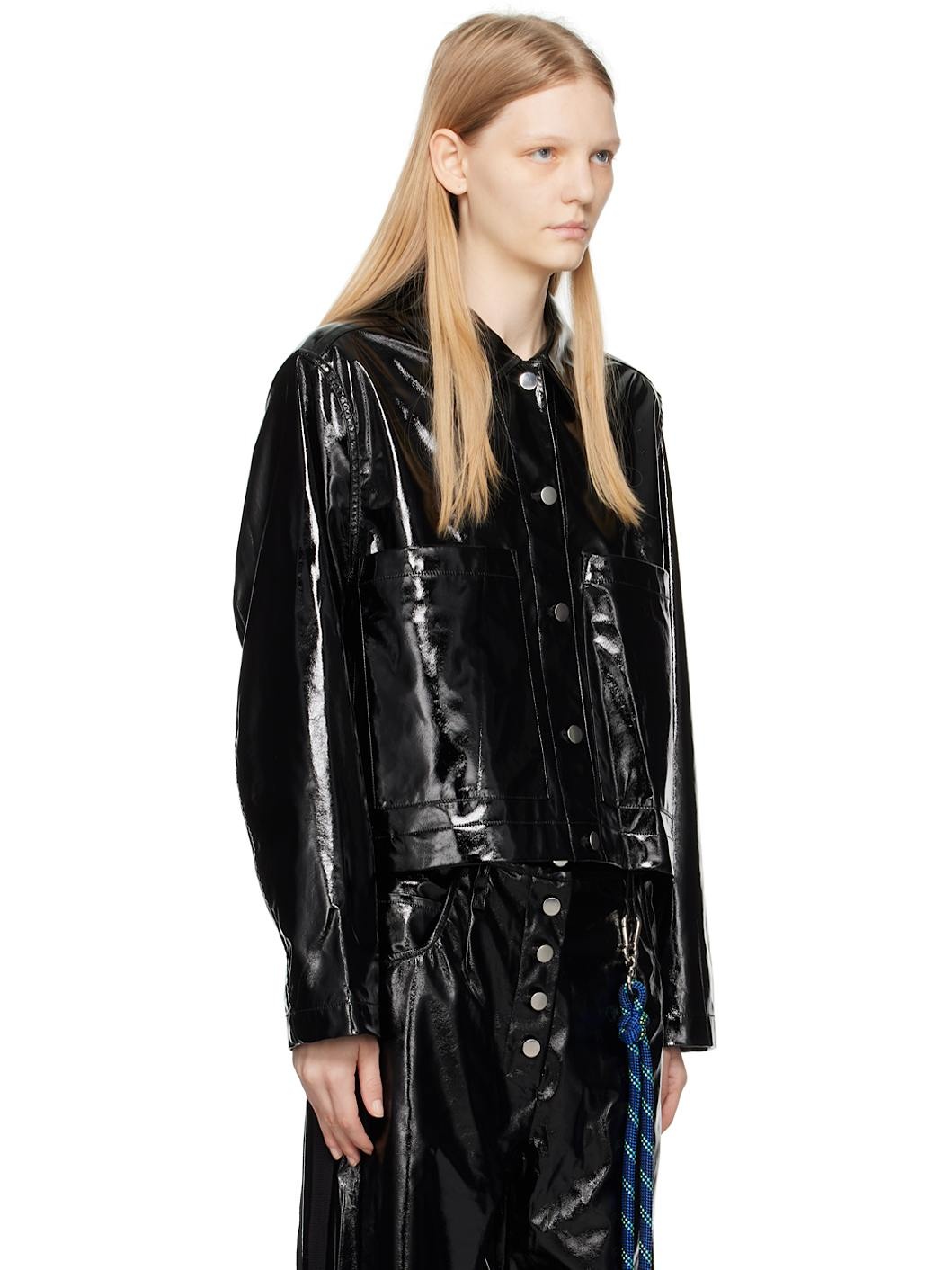 Black Cropped Faux-Leather Jacket - 2