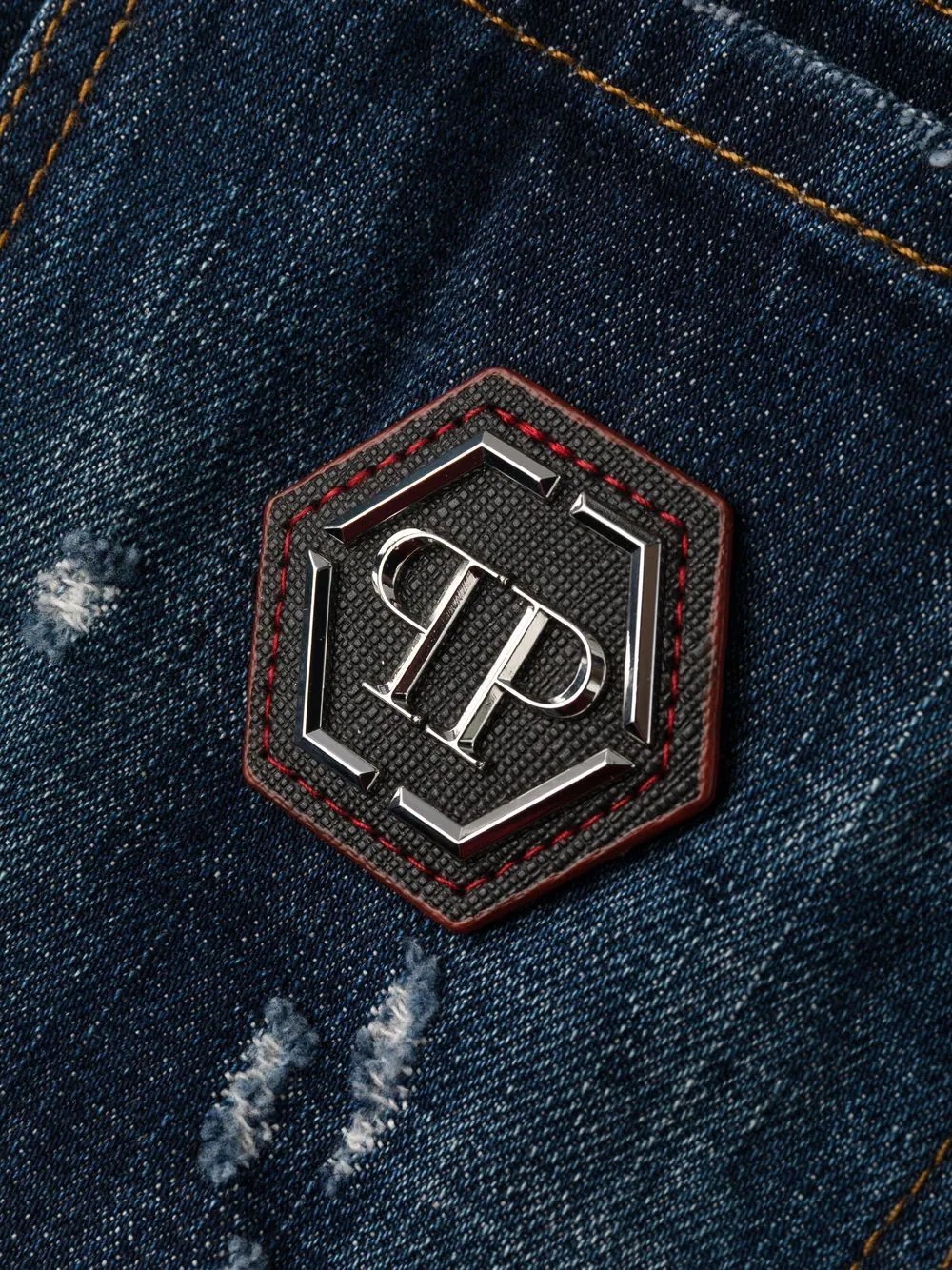 logo plaque denim shorts - 6