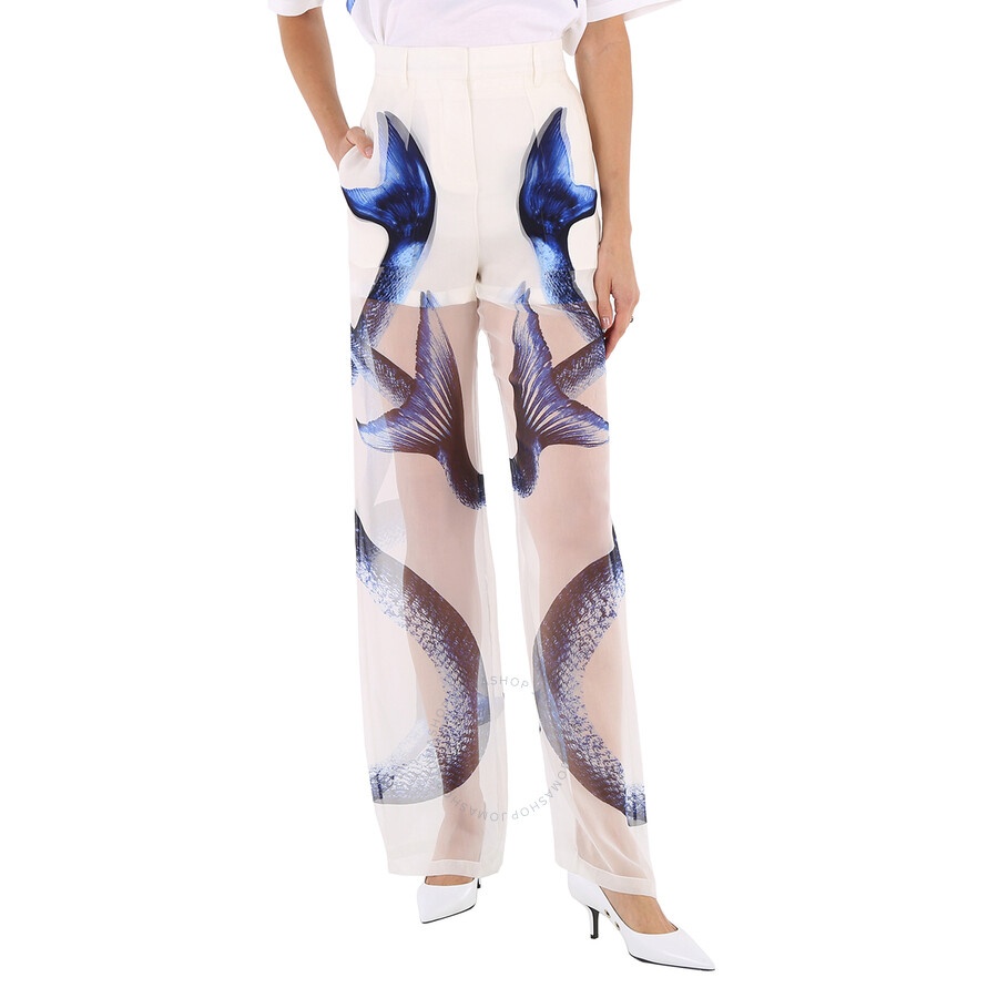 Burberry Ladies Mermaid Tail Print Mulberry Silk Trousers - 3