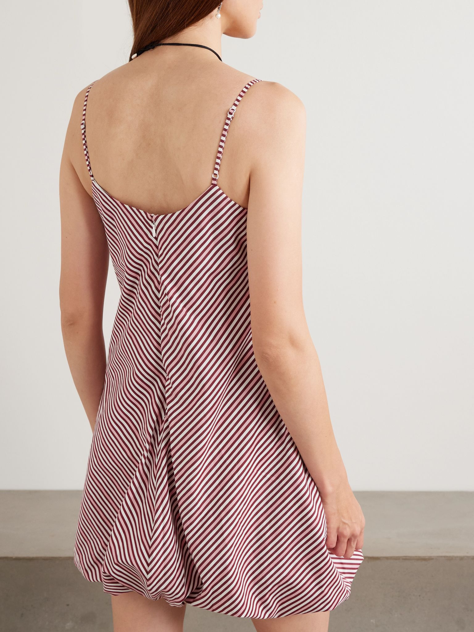 Aniela gathered striped cotton-poplin mini dress Pink - 3