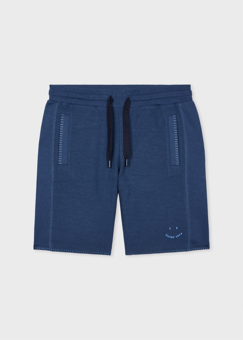Petrol Blue 'Happy' Blanket-Stitch Shorts 1