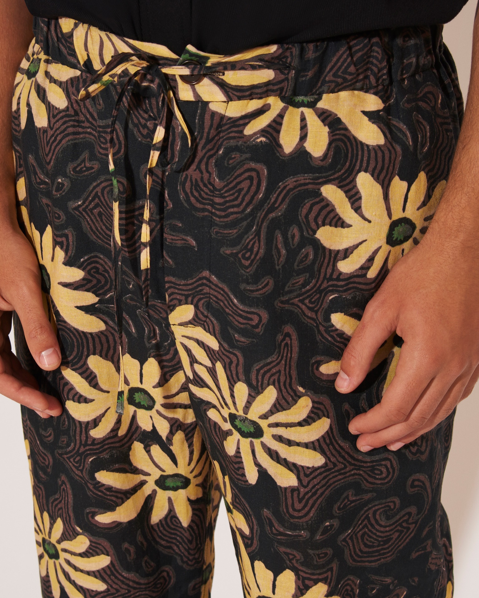 JAIN - Cotton-linen floral pants - Black - 5