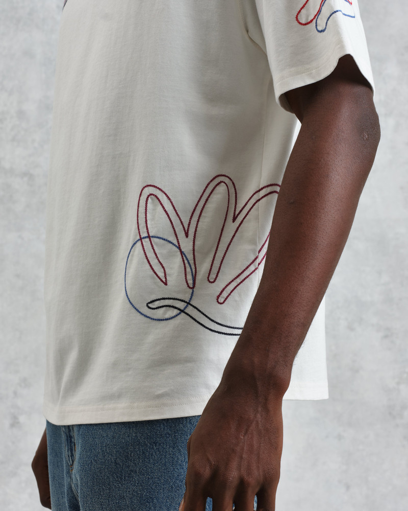 Milton - Ecru Embroidered Organic Cotton T-Shirt 6
