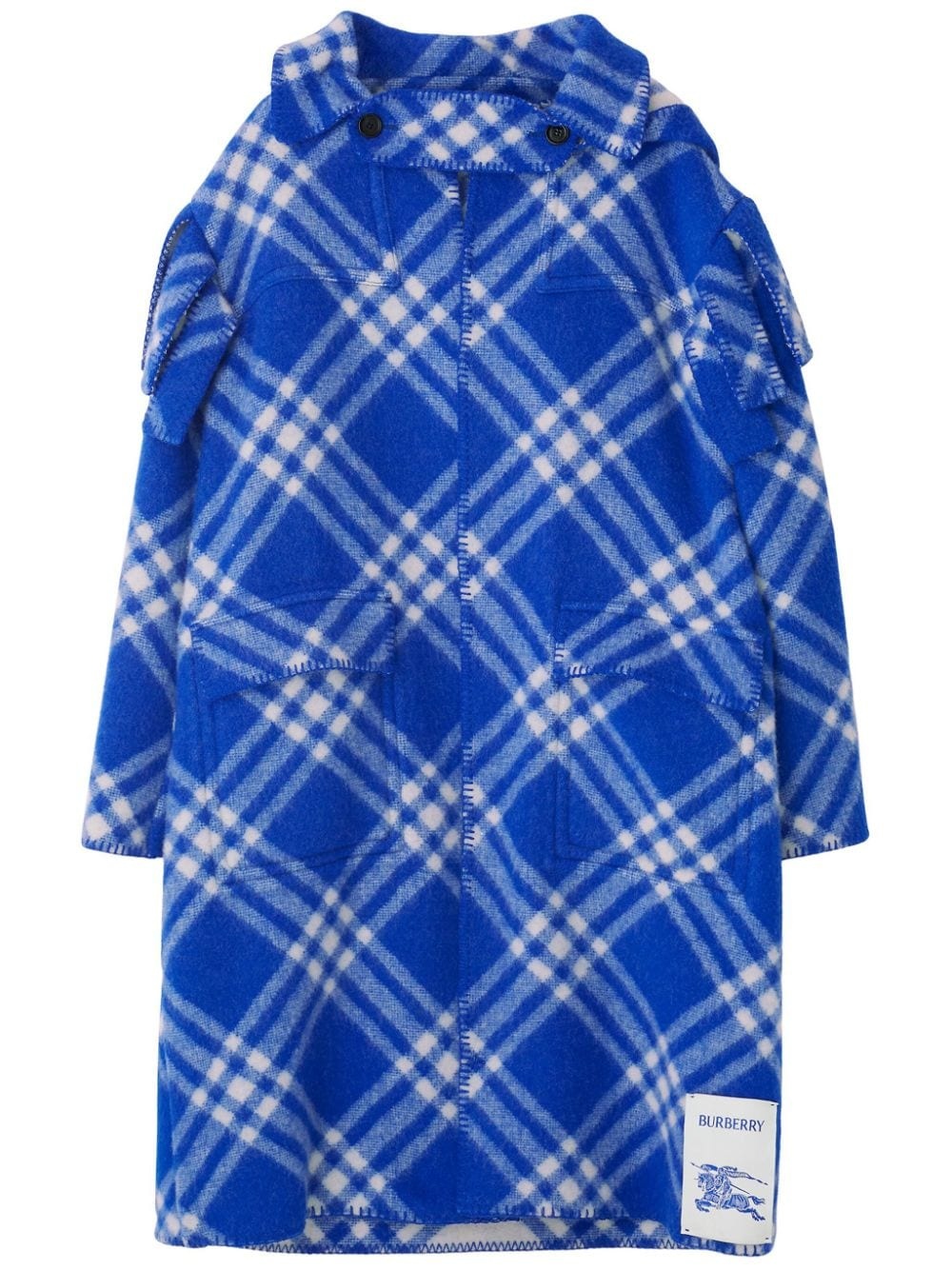 plaid-check wool blanket cape - 1
