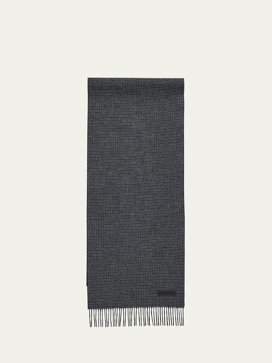 Men's Oasi Cashmere Check Scarf with Leather Brand Mark - 1