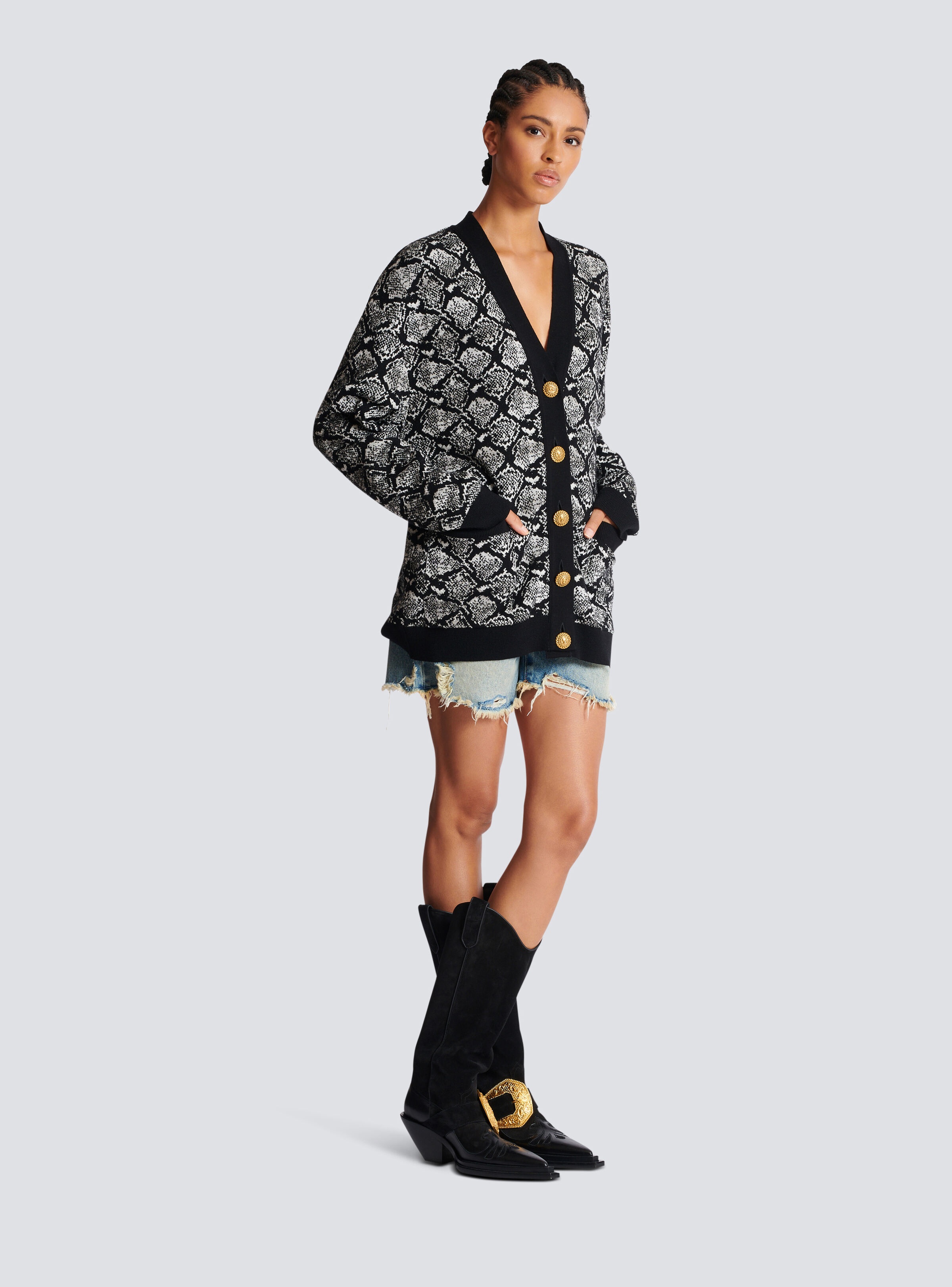 Snakeskin jacquard knit cardigan - 3