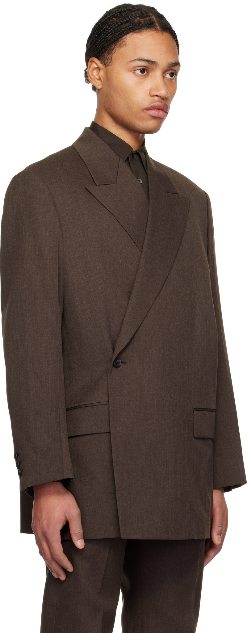 YOKE Brown Wool Gabardine Double-Breasted Blazer outlook