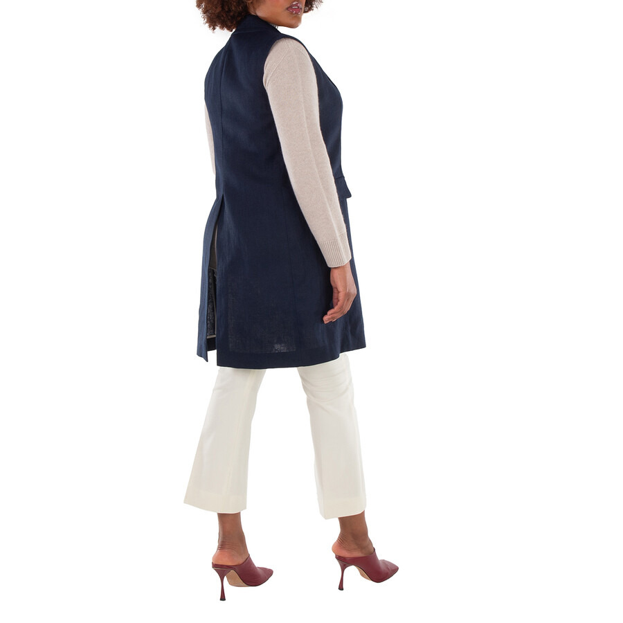 Max Mara Navy Marie Long Linen Vest - 6